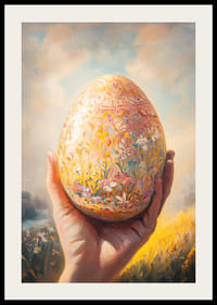 Håndmalt dekorativt egg med blomstermønster i varmt vårmiljø-2