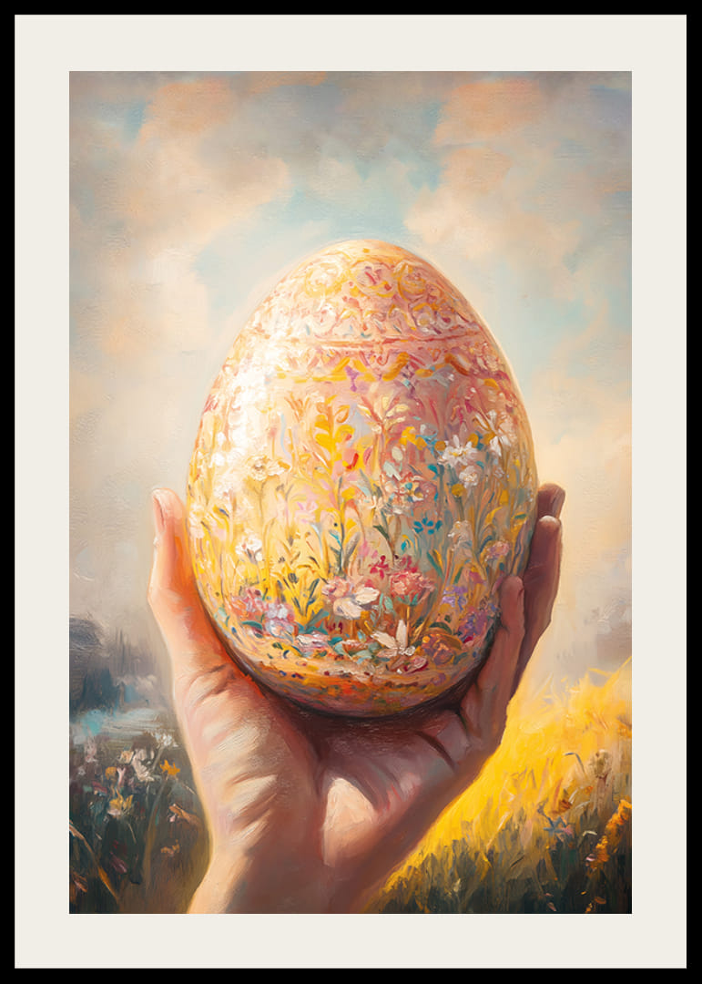 Håndmalt dekorativt egg med blomstermønster i varmt vårmiljø-12