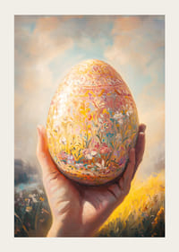 Håndmalt dekorativt egg med blomstermønster i varmt vårmiljø-3