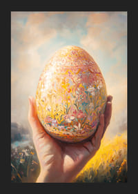 Håndmalt dekorativt egg med blomstermønster i varmt vårmiljø-5