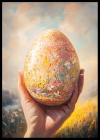 En poster med ett handmålat dekorativt ägg i blommönster, symboliserande vårens skönhet-2