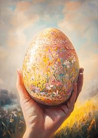 En poster med ett handmålat dekorativt ägg i blommönster, symboliserande vårens skönhet-3