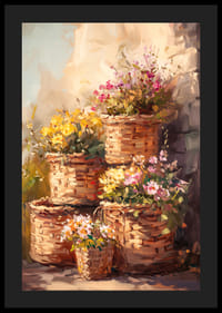 Oil painted flowers in wicker baskets with warm colors-4