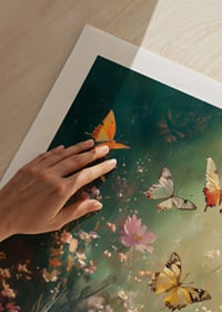 Illustrated butterflies over flowering meadow in warm backlight-9