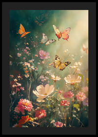Illustrated butterflies over flowering meadow in warm backlight-4