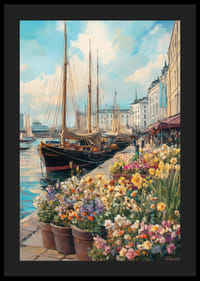 Oil-painted harbor view with sailboats and floral splendor-4