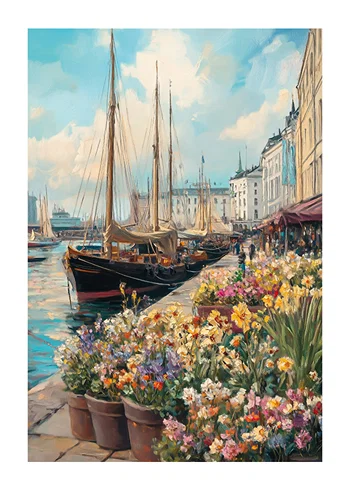 Poster Dockside Blossoms And Boats