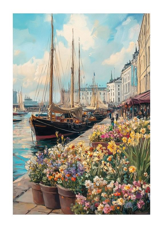 Poster Dockside Blossoms And Boats
