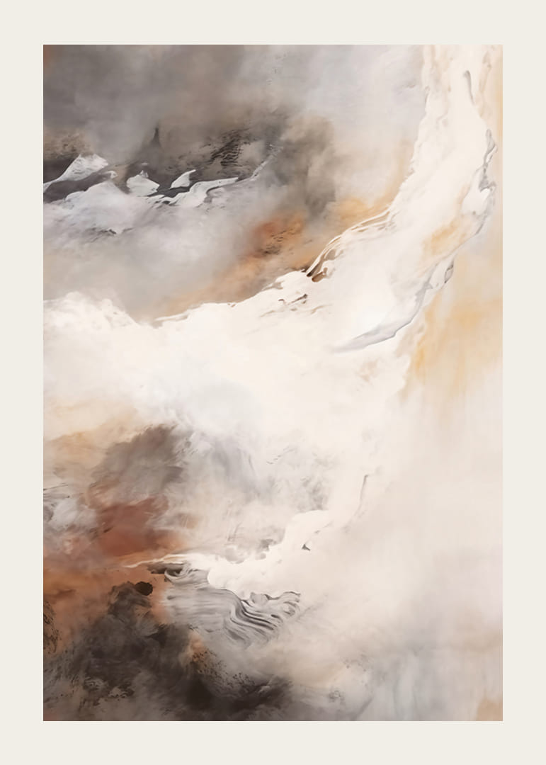 Abstrakt målning med mjuka lager i beige, brun och grå-12