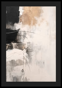 Abstrakti maalaus, jossa kerroksittain on beigejä, mustia ja harmaita lohkoja-4