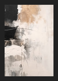 Abstrakt målning med beige, svart och gråa block i lager-5