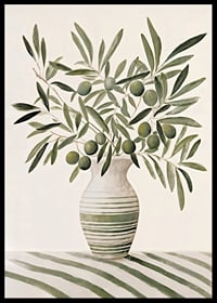 Watercolor of olive branches with green leaves in striped vase-6