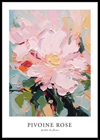 Peinture abstraite de pivoine rose avec des feuilles vertes aux couleurs pastel-0