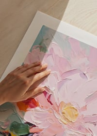 Peinture abstraite de pivoine rose avec des feuilles vertes aux couleurs pastel-3
