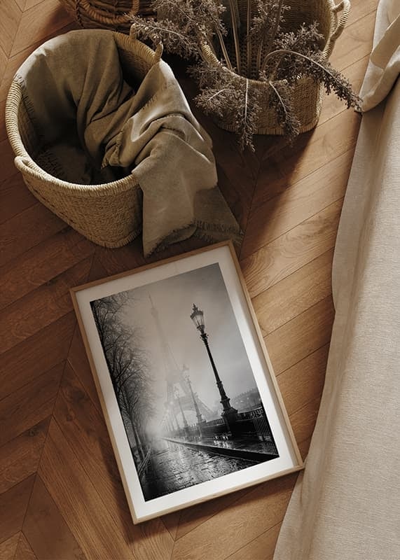 Black and white photo art with the Eiffel Tower in dense morning fog-12