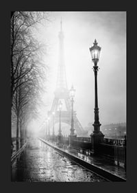 Black and white photo art with the Eiffel Tower in dense morning fog-5