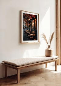 Classic Parisian cafe with orange flowers in autumn light-8