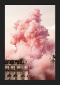 Parisian building with pink clouds over the roofs in soft light-5