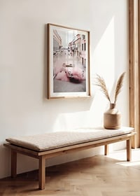 Pink Mercedes-Benz 300 SL with pink smoke in an urban environment-8