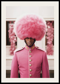 Royal guard in pink uniform and large plume, photographic-2