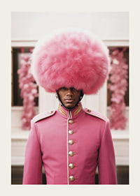 Royal guard in pink uniform and large plume, photographic-3