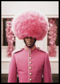 Royal guard in pink uniform and large plume, photographic-6