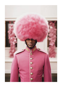 Royal guard in pink uniform and large plume, photographic-1