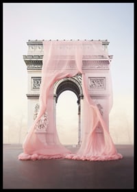 The Arc de Triomphe in Paris draped in transparent pink fabric-6