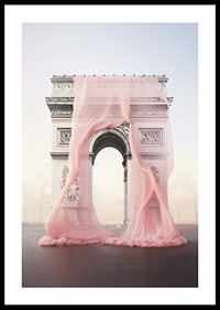 The Arc de Triomphe in Paris draped in transparent pink fabric-0