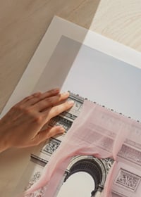 The Arc de Triomphe in Paris draped in transparent pink fabric-9
