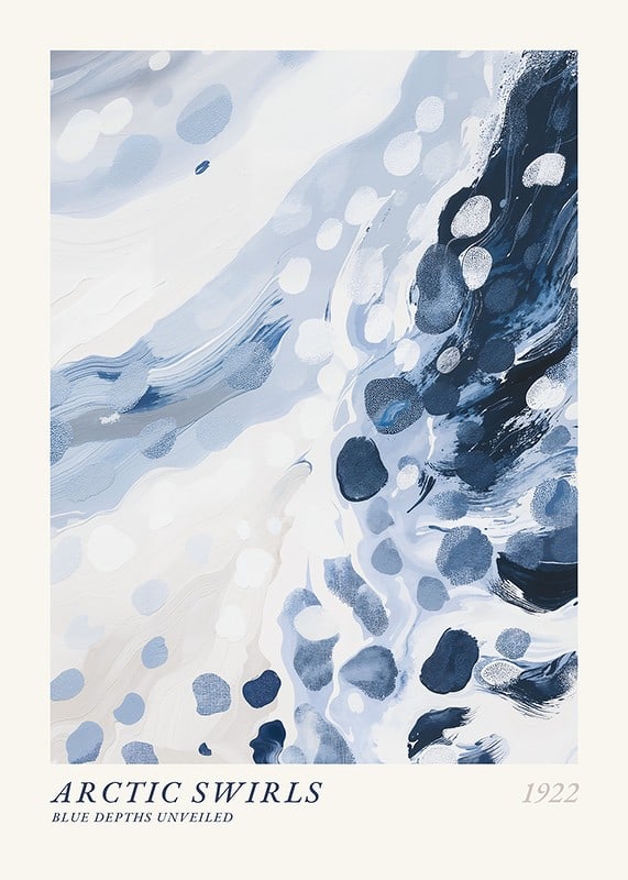 Abstract blue and white swirls with dots in watercolor style-12