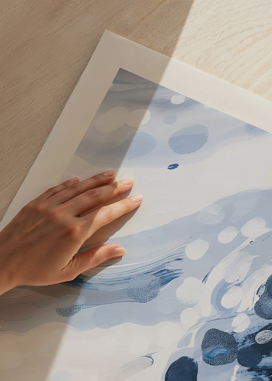 Abstract blue and white swirls with dots in watercolor style-12