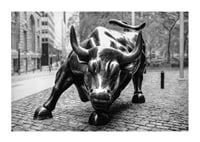 Primo piano in bianco e nero della scultura Charging Bull a New York-1