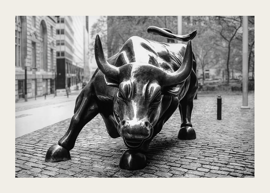 Black and white close-up of the Charging Bull sculpture in New York-12