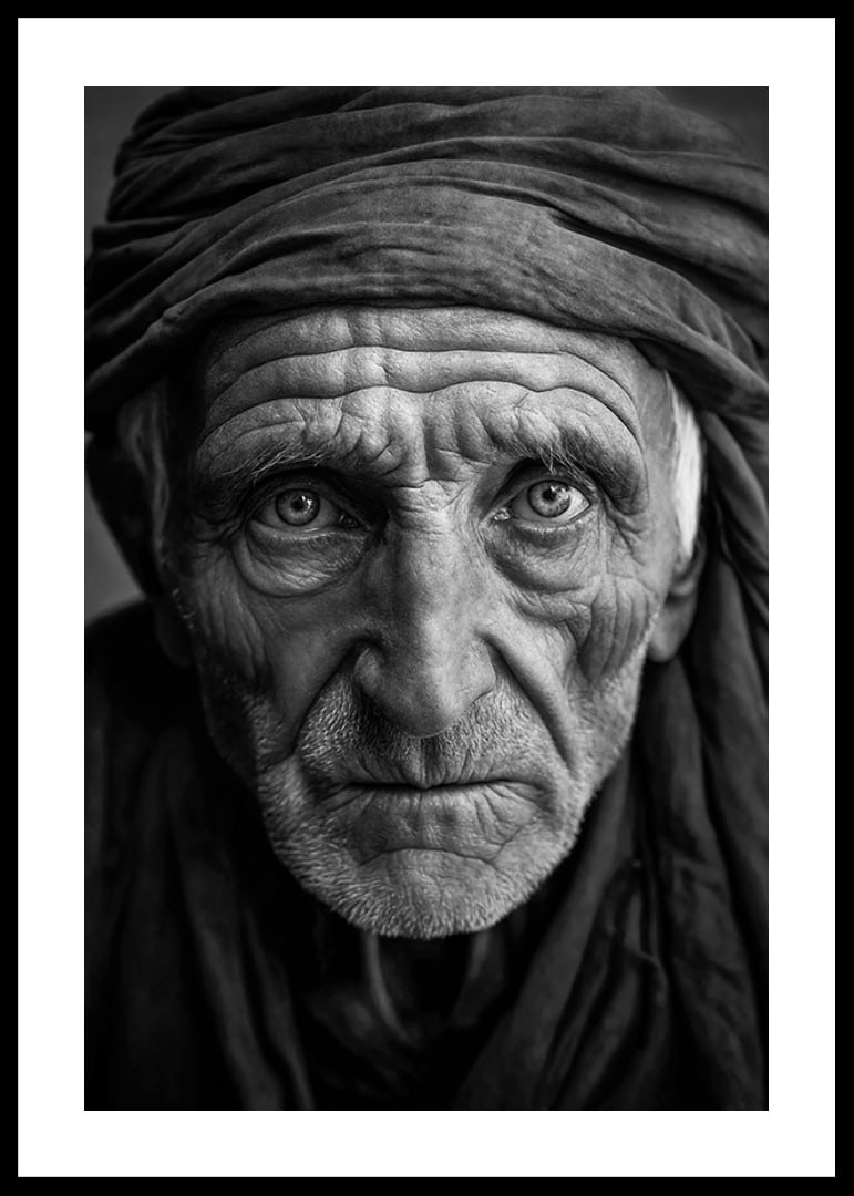 Black and white portrait of elderly man with clear facial features-12