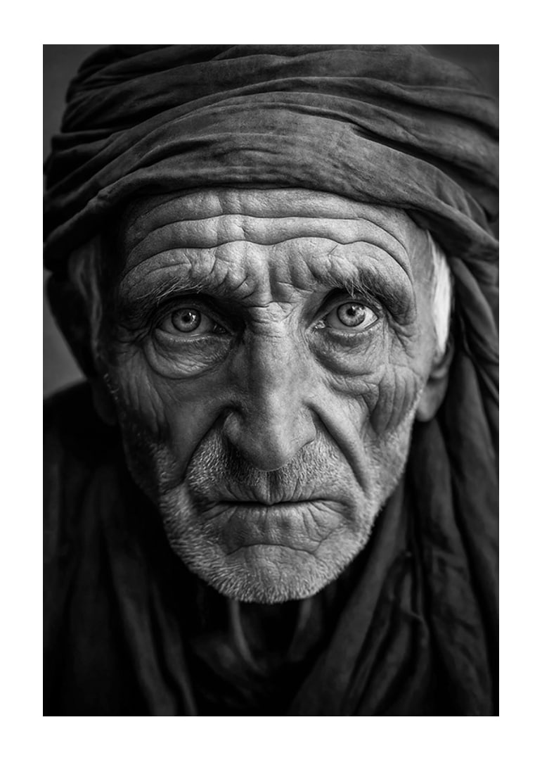 Black and white portrait of elderly man with clear facial features-12