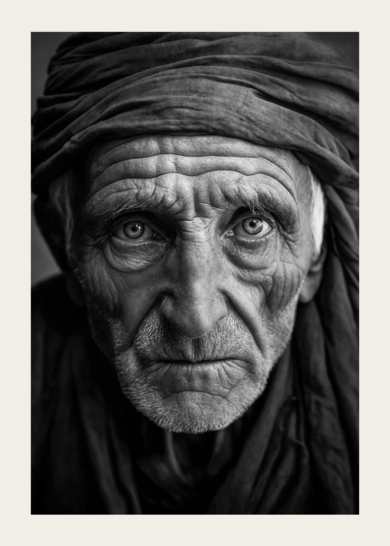 Black and white portrait of elderly man with clear facial features-12