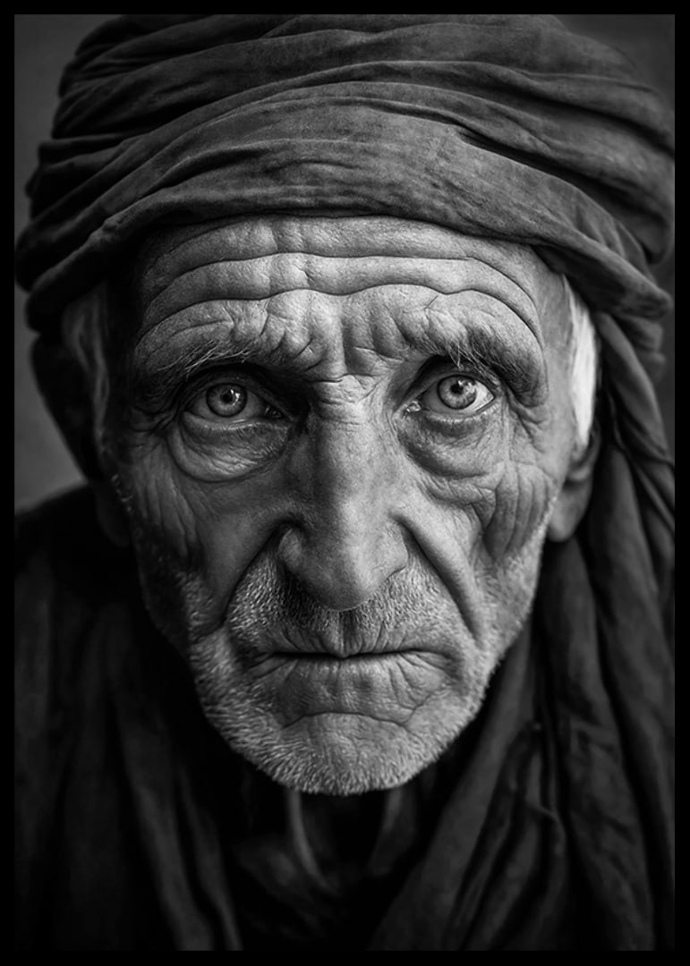 Black and white portrait of elderly man with clear facial features-12