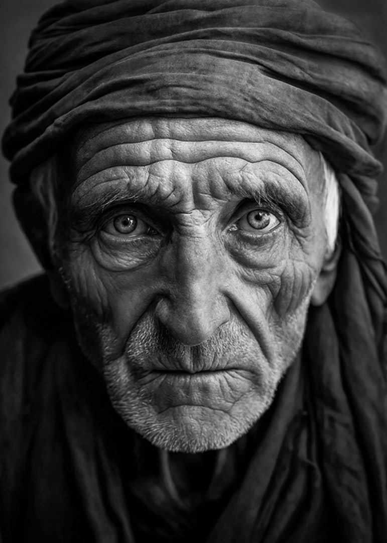 Black and white portrait of elderly man with clear facial features-12