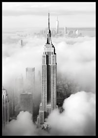 Empire State Building in black and white among clouds over Manhattan-6