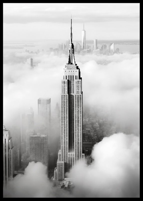 Empire State Building in black and white among clouds over Manhattan-12