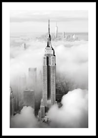 Empire State Building in black and white among clouds over Manhattan-0
