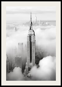 Empire State Building in black and white among clouds over Manhattan-2