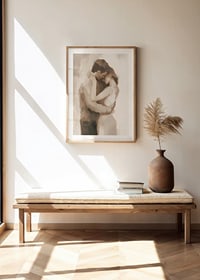 Abstract painted silhouettes of couples in close proximity, beige tones-8