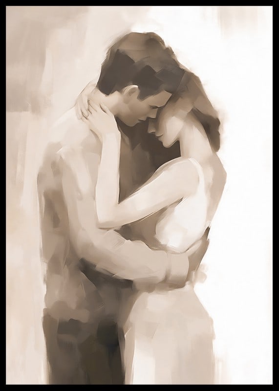 Abstract painted silhouettes of couples in close proximity, beige tones-12