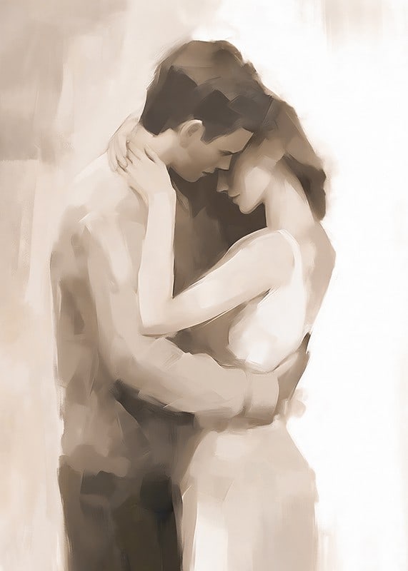 Abstract painted silhouettes of couples in close proximity, beige tones-12