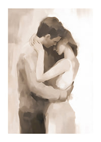 Abstract painted silhouettes of couples in close proximity, beige tones-1