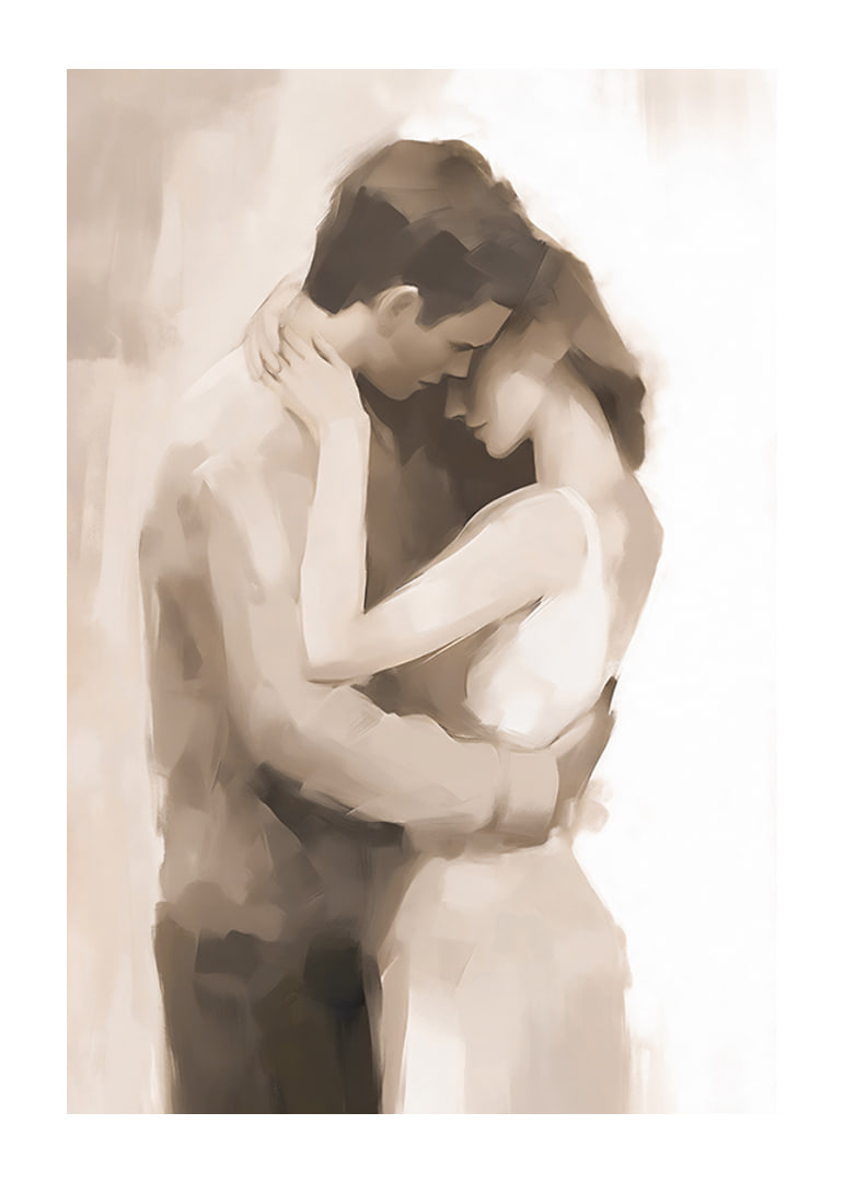 Abstract painted silhouettes of couples in close proximity, beige tones-12