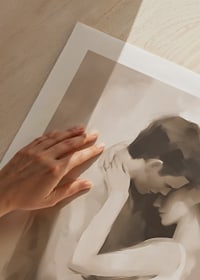 Abstract painted silhouettes of couples in close proximity, beige tones-9