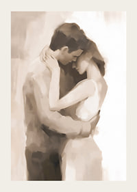 Abstract painted silhouettes of couples in close proximity, beige tones-3